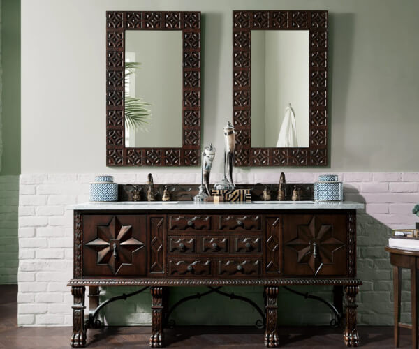 Carved dark wood double vanity