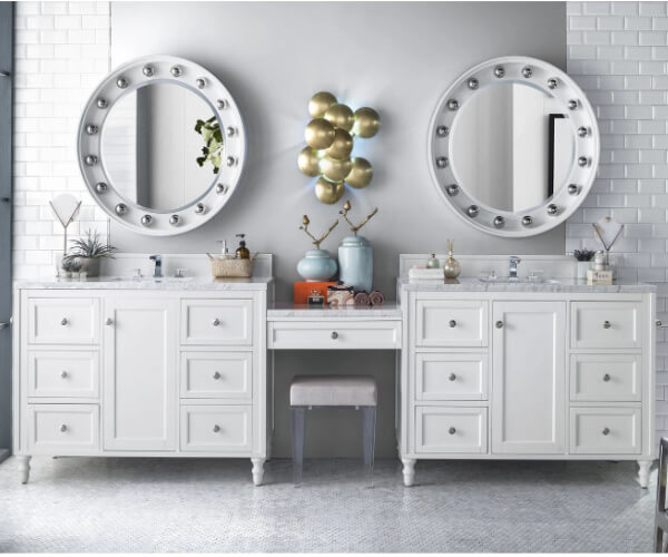 White double vanity with makeup table
