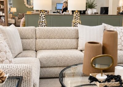 Living room furniture and lighting display at Kaufman by Design West, Little Rock